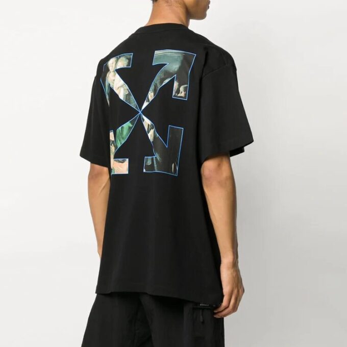 Caravaggio Painting Pattern Solid Color Short Sleeve Loose Fit Black