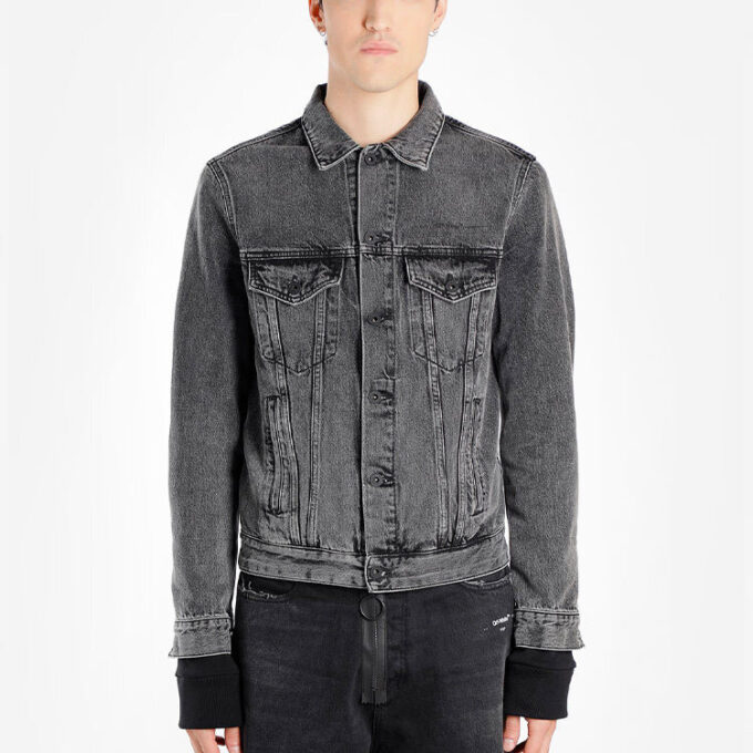 Pattern Arrow Printing Splicing Pattern Denim Jacket Gray