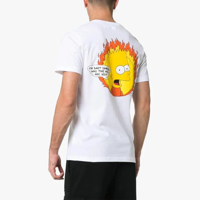 C/O Virgil Abloh Men’ s White Flamed Bart Short Sleeve Slim Tee