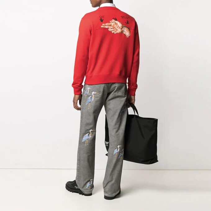 Logo Embroidered Long Sleeves Round Neck Version Red