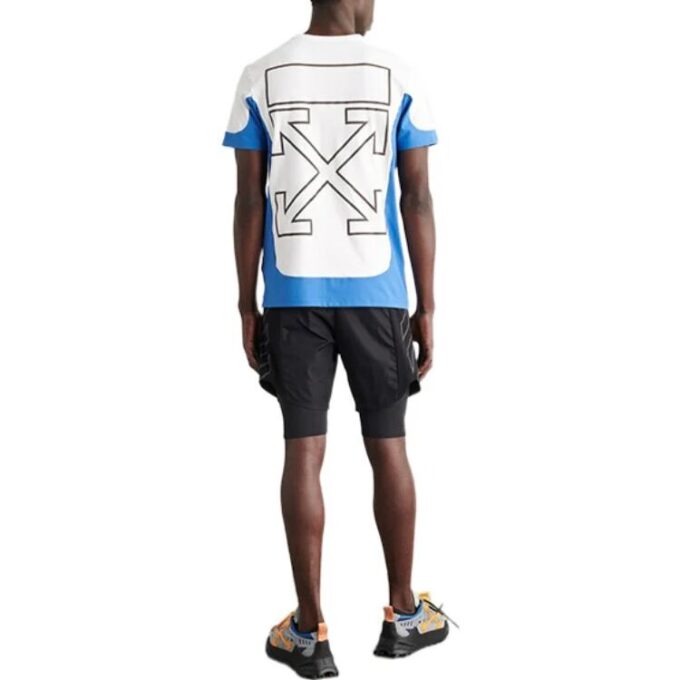 logo-print Colour Block T-shirt “Blue White”
