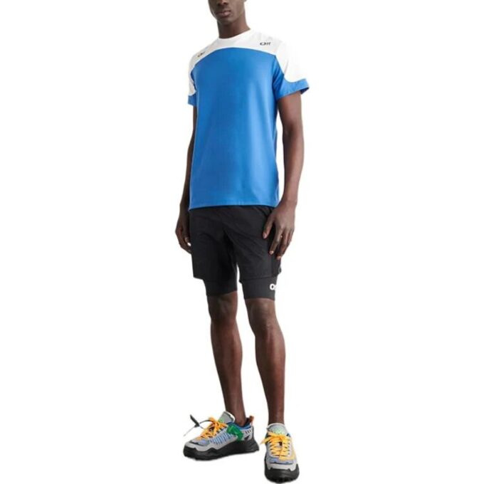 logo-print Colour Block T-shirt “Blue White”