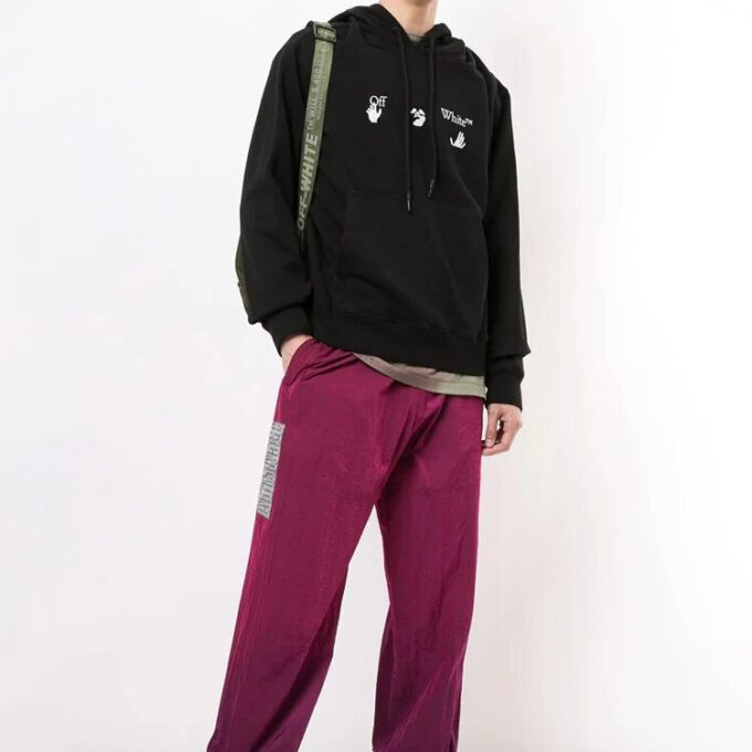 Logo Printing Hooded Pullover Men Black