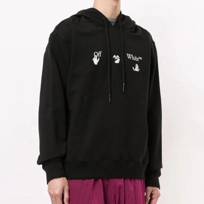 Logo Printing Hooded Pullover Men Black