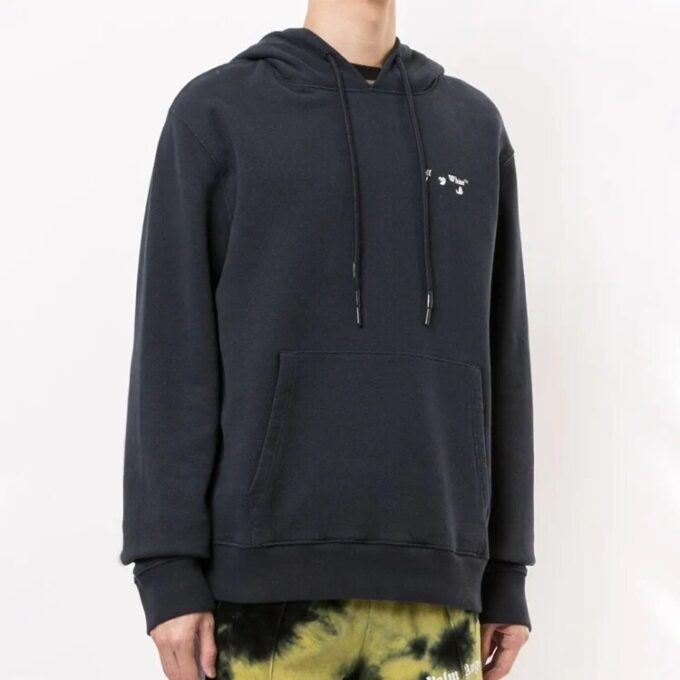 Logo Printing Hooded Pullover Men Black