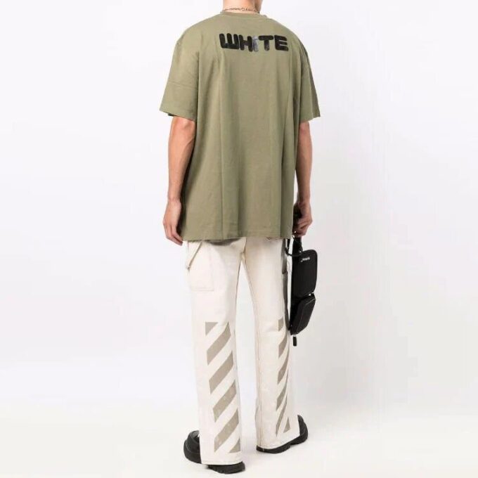 Logo Printing Round Neck Pullover Short Sleeve Loose Version Green