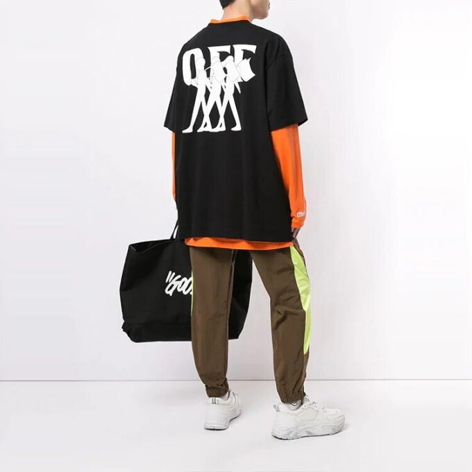 Logo Printing Round Neck Short Sleeve Loose Fit Black