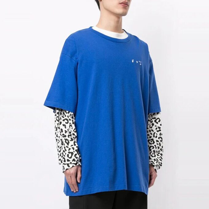 Logo Printing Round Neck Short Sleeve Loose Fit Blue