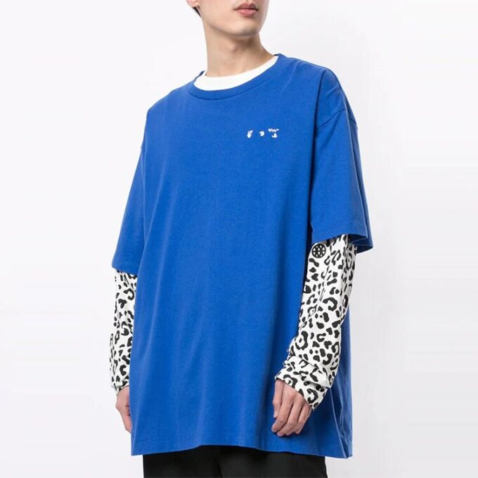 Logo Printing Round Neck Short Sleeve Loose Fit Blue