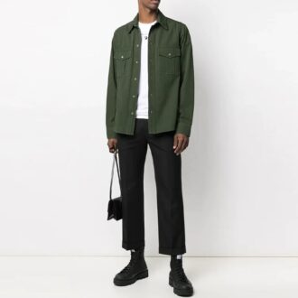 Logo Printing Solid Color Long Sleeves Shirt Version Green