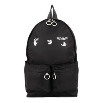 logo Printing Zipper Multiple Pockets backpack schoolbag Black