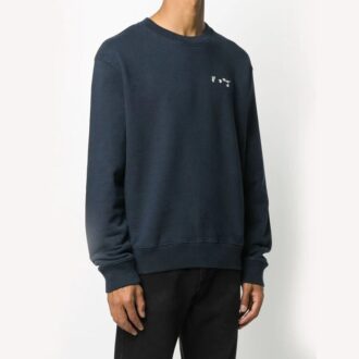 logo Round Neck Pullover Long Sleeves Navy Blue
