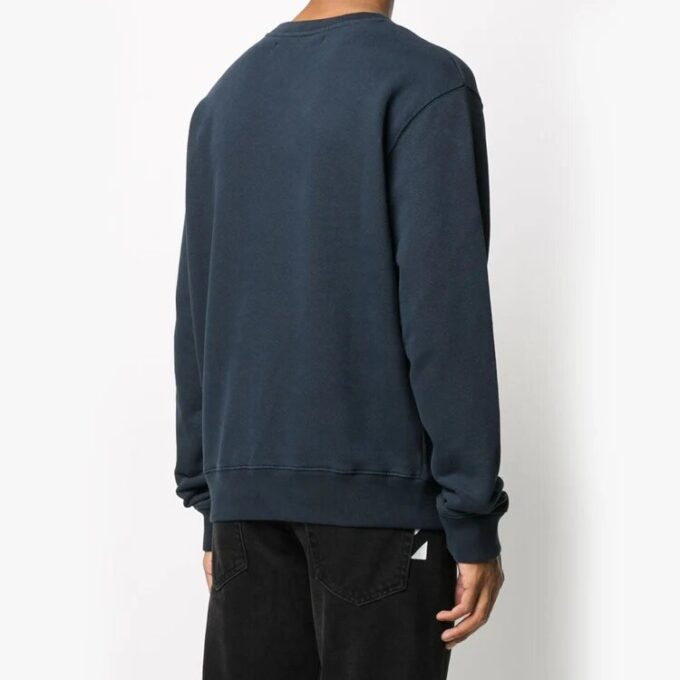 logo Round Neck Pullover Long Sleeves Navy Blue