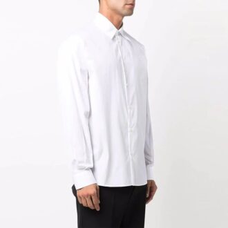 Logo Solid Color lapel Long Sleeves Shirt Version White