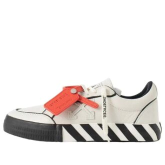Low Vulcanized Outlined Leather Sneakers “White Black Orange”
