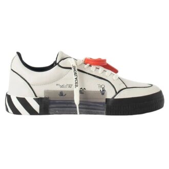 Low Vulcanized Outlined Leather Sneakers “White Black Orange”