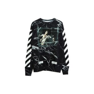 Marble Pattern Pullover Men Black