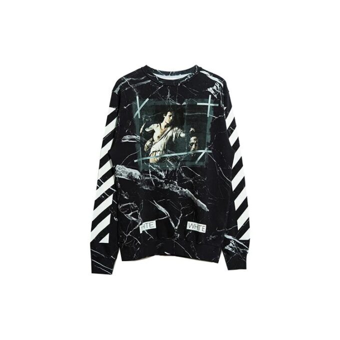 Marble Pattern Pullover Men Black