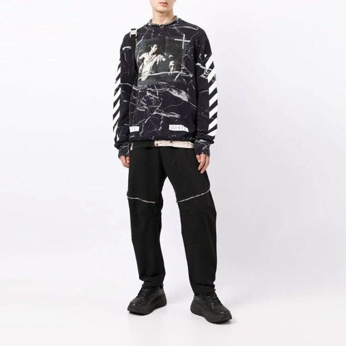 Marble Pattern Pullover Men Black