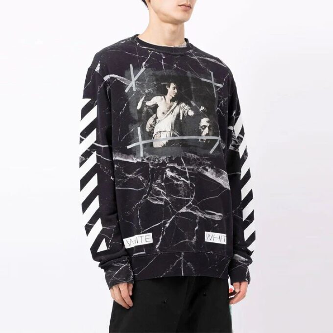 Marble Pattern Pullover Men Black