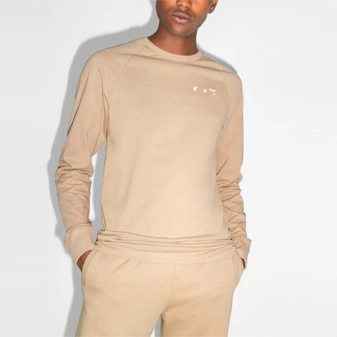 Men’ s Off-White x Browns 50 Crossover Printing Logo Loose Round Neck Long Sleeves Beige
