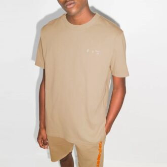 Men’ s Off-White x Browns Crossover Logo Printing Round Neck Short Sleeve Khaki