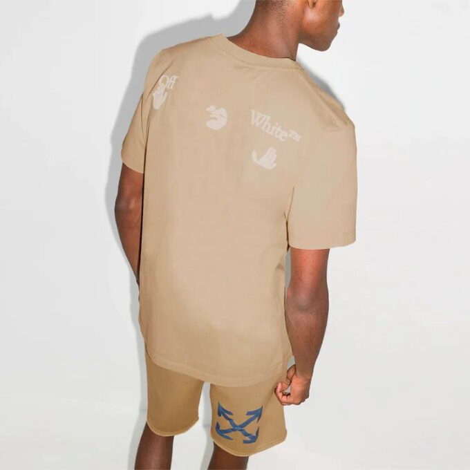 Men’ s Off-White x Browns Crossover Logo Printing Round Neck Short Sleeve Khaki