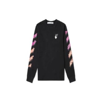 Mens Black Long-Sleeve Diagonal Striped