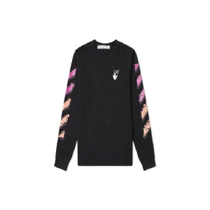 Mens Black Long-Sleeve Diagonal Striped