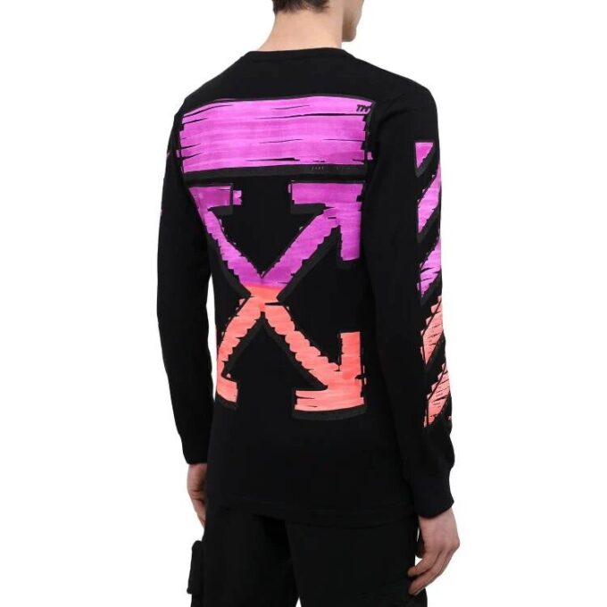 Mens Black Long-Sleeve Diagonal Striped