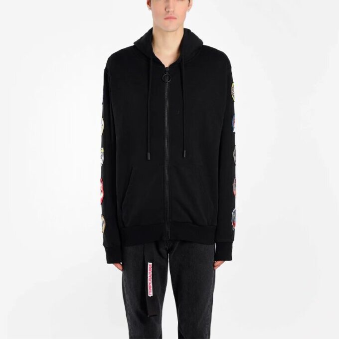 Mens Medal Back Arrows Sketch Cotton Zipper Normal Fit