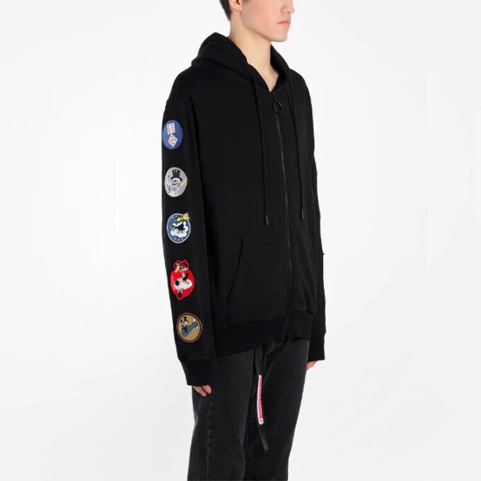 Mens Medal Back Arrows Sketch Cotton Zipper Normal Fit
