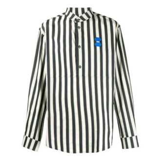 Mens Patch Logo Striped Long Sleeve Shirt