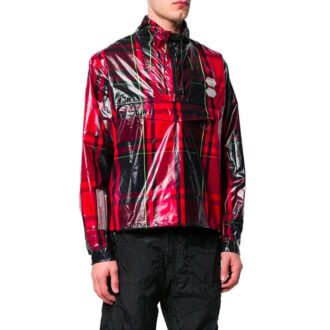 Mens Red & Black Plaid Tartan Zip Neck Jacket “Red Black”