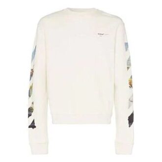 MENS SS19 Rear Logo Color Painting Diagonals Crew Sweat White