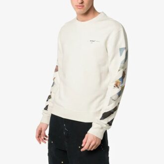 MENS SS19 Rear Logo Color Painting Diagonals Crew Sweat White