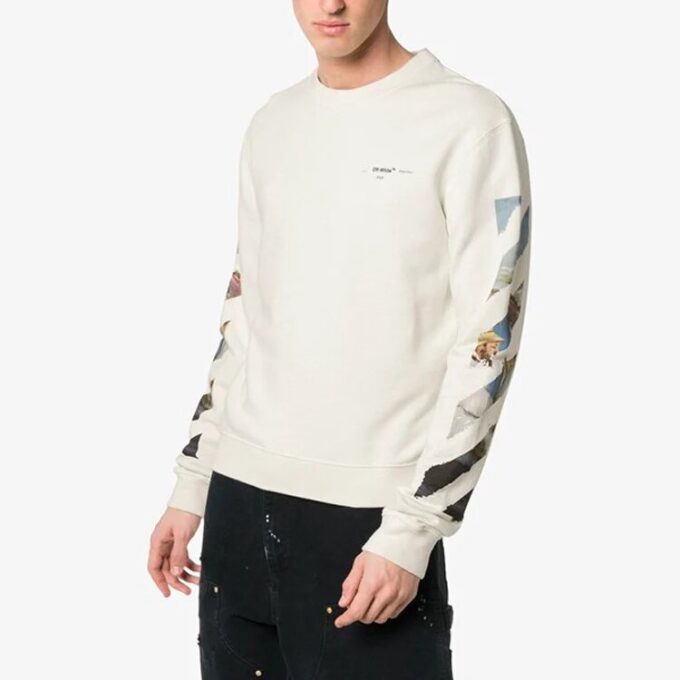MENS SS19 Rear Logo Color Painting Diagonals Crew Sweat White
