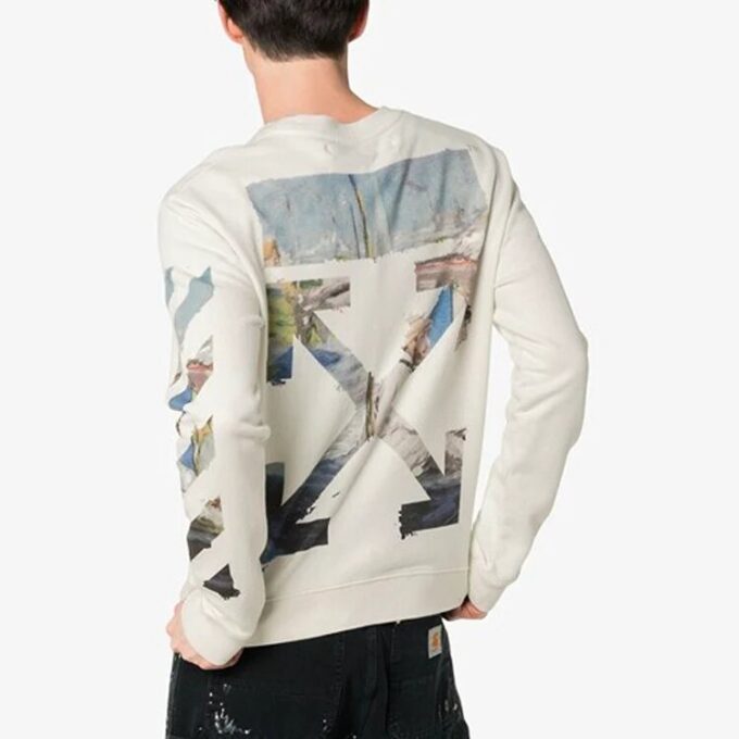 MENS SS19 Rear Logo Color Painting Diagonals Crew Sweat White