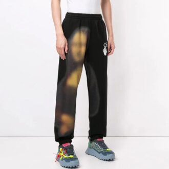Mona Lisa Applique Logo Sports Pants Men’ s Black