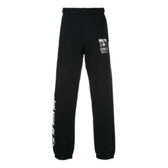 Mona Lisa Pattern Alphabet Printing Sports Long Pants Black