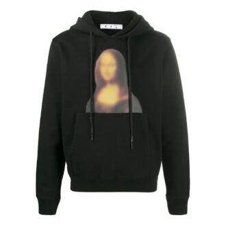Mona Lisa Printing Hooded Pullover Men Black