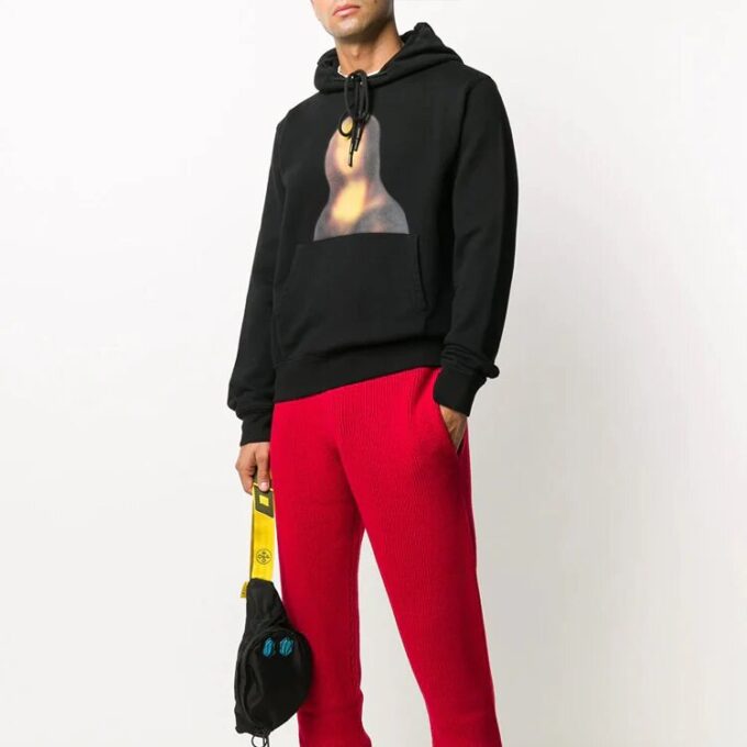 Mona Lisa Printing Hooded Pullover Men Black