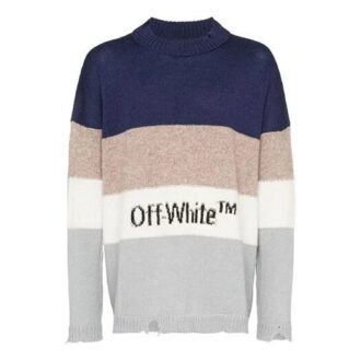MultIcolor Wool Sweater Splicing Round Neck