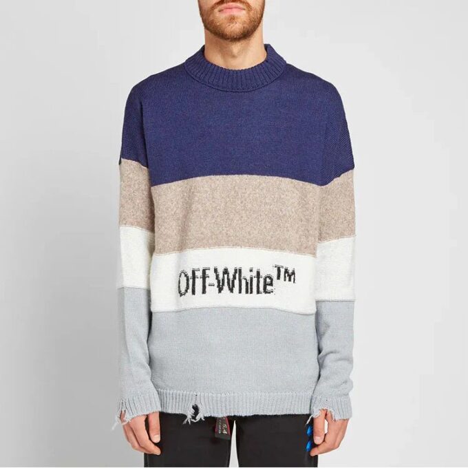 MultIcolor Wool Sweater Splicing Round Neck