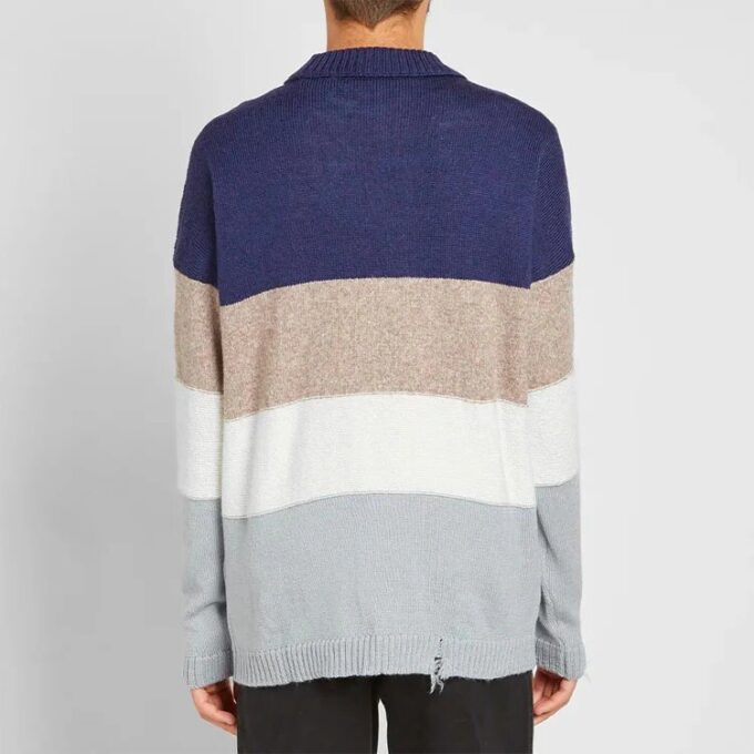 MultIcolor Wool Sweater Splicing Round Neck