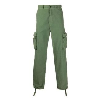 Multiple Pockets Bundle Feet Straight Long Pants Loose Fit Green