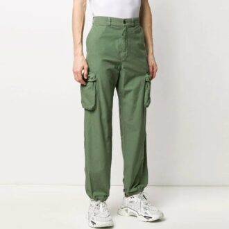 Multiple Pockets Bundle Feet Straight Long Pants Loose Fit Green