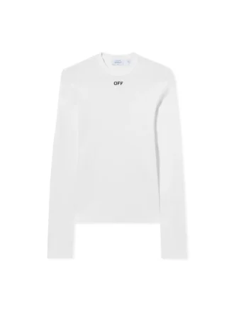 Off Stamp Ribbed Long-Sleeved Crewneck