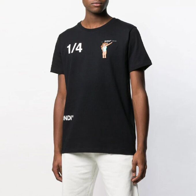 Off-White Men’ s 1/4 Back Printing Short Sleeve Black T-Shirt