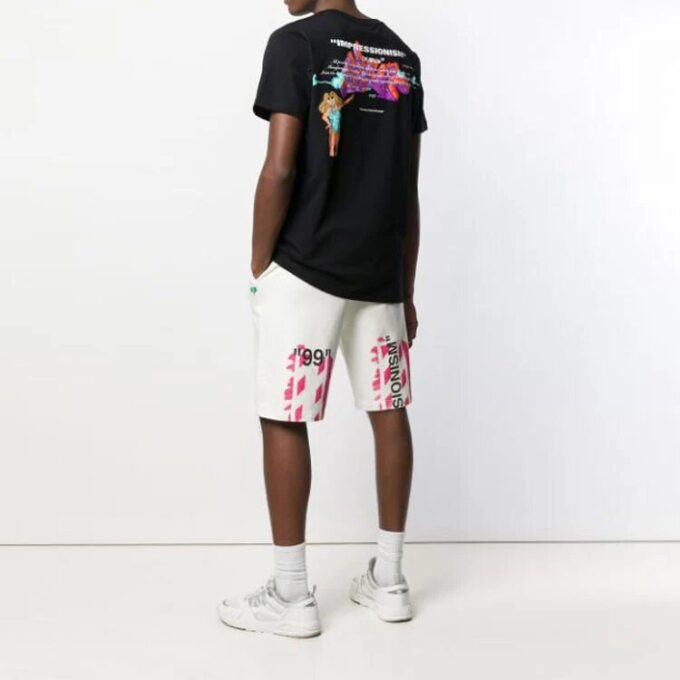 Off-White Men’ s 1/4 Back Printing Short Sleeve Black T-Shirt
